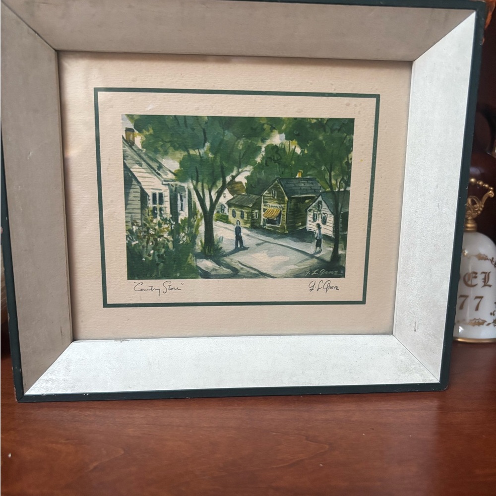 Country Store" by the artist G. L. Grove. signed lithograph print,VTG 1950